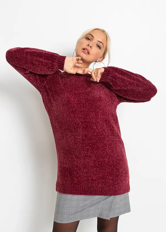 Chenille-Longpullover in rot von vorne (im Anschnitt) - bonprix