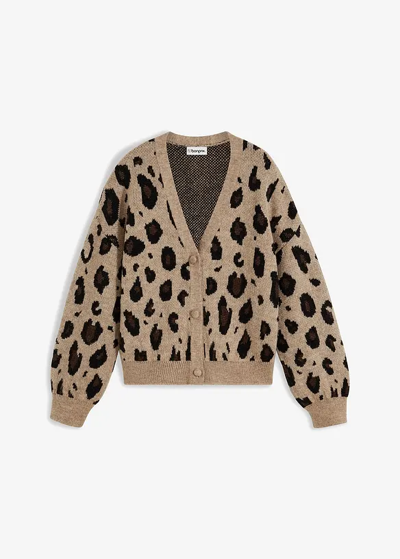 Strickjacke mit Jacquardmuster in beige von vorne - bonprix