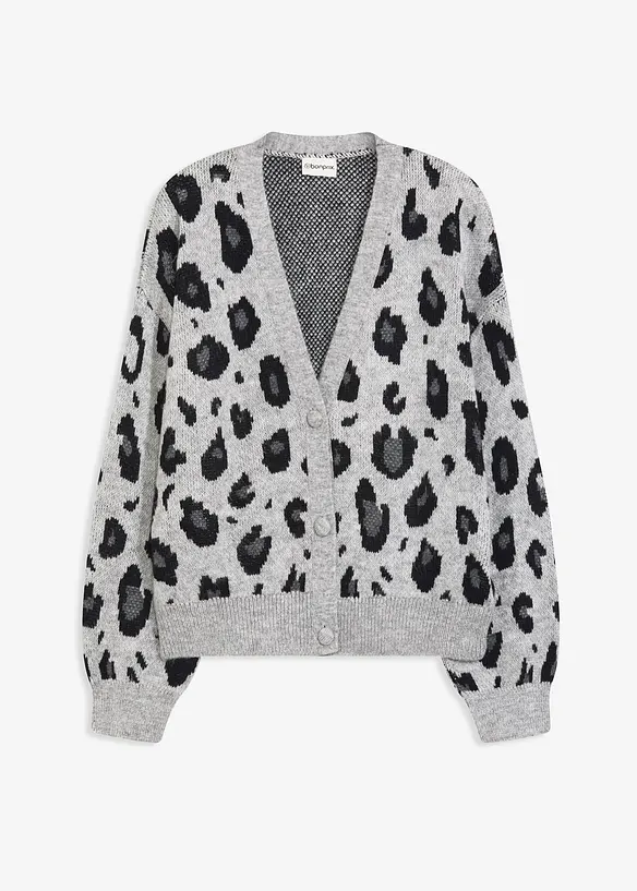 Strickjacke mit Jacquardmuster in grau von vorne - bonprix