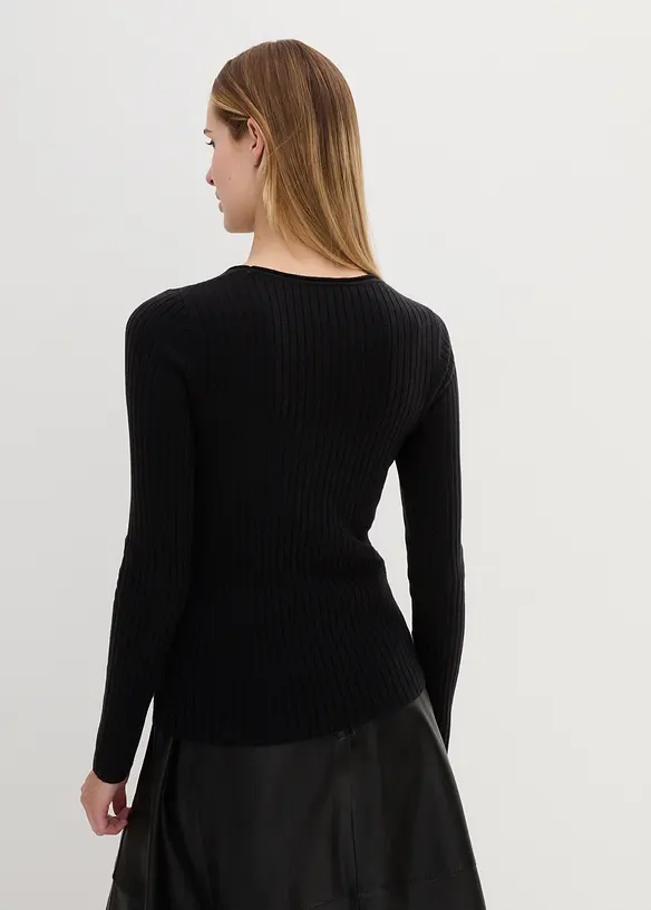 Rippenpullover aus Merinowolle in schwarz von hinten (im Anschnitt) - bonprix Rippenpullover aus Merinowolle in schwarz von hinten (im Anschnitt) - bonprix
