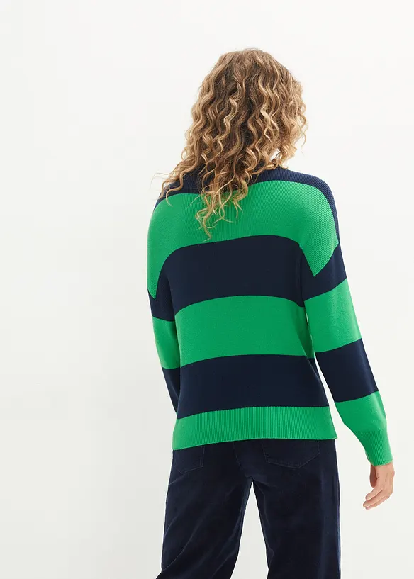 Feinstrickpullover mit Blockstreifen in grün von hinten (im Anschnitt) - bonprix