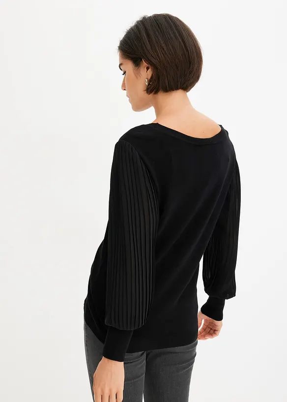 Feinstrickpullover aus softem Viskose-Mix in schwarz von hinten (im Anschnitt) - bonprix