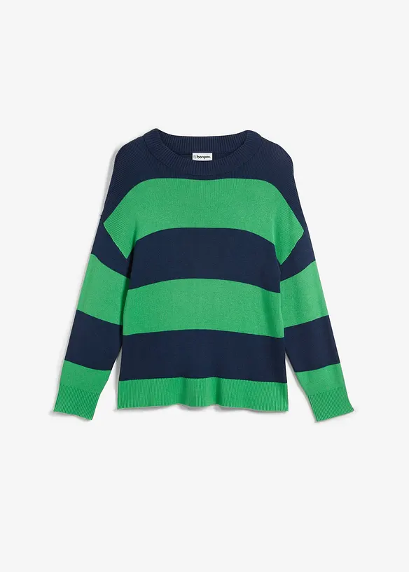 Feinstrickpullover mit Blockstreifen in grün von vorne - bonprix