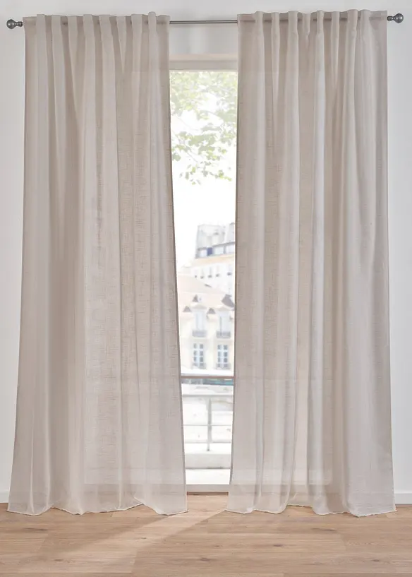 Halbtransparenter Vorhang mit Struktur, auch in extra lang (1er Pack) in beige - bonprix