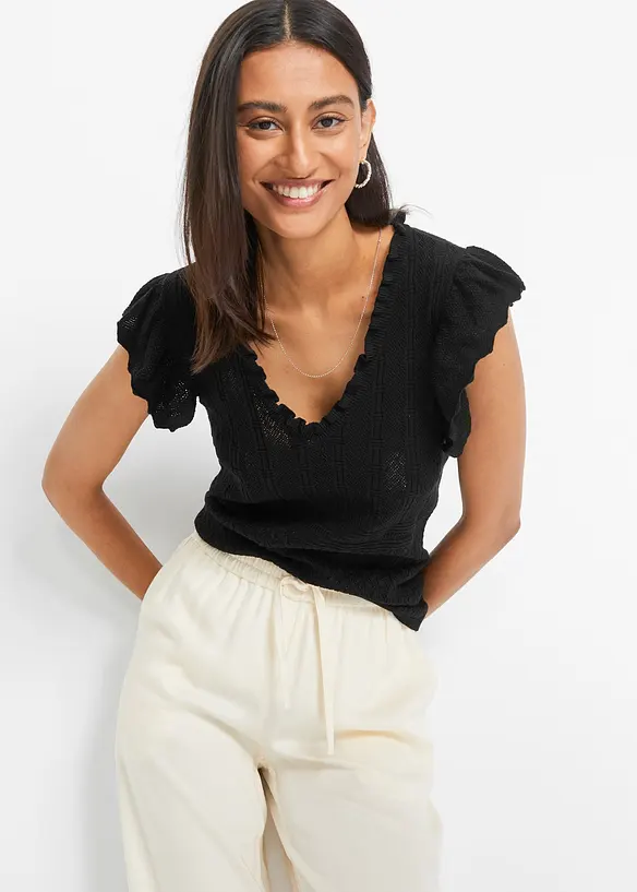 Strickshirt aus softem Viskose-Mix in schwarz von vorne (im Anschnitt) - bonprix
