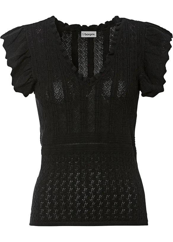 Strickshirt aus softem Viskose-Mix in schwarz von vorne - bonprix