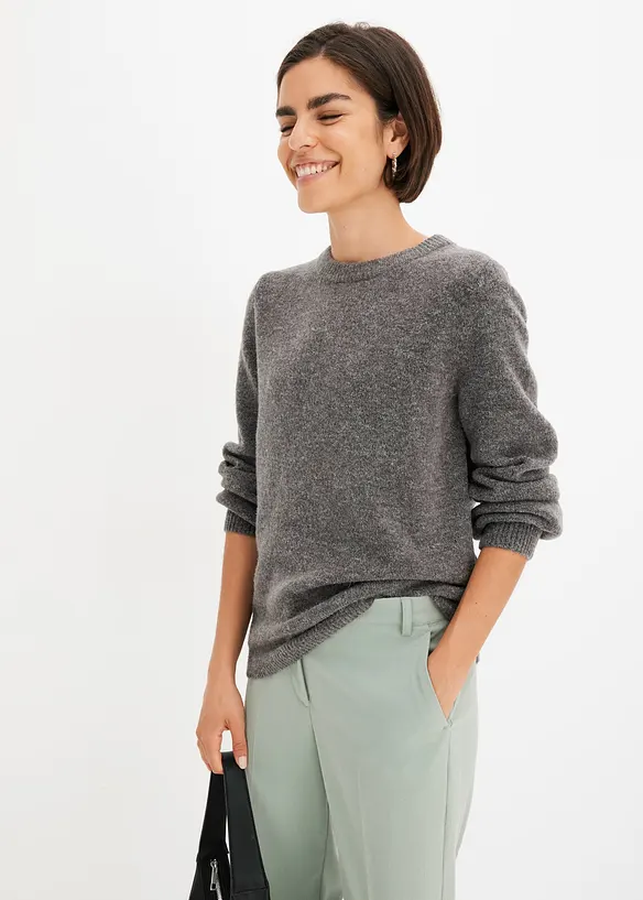 Pullover mit Ballonärmeln in grau von vorne (im Anschnitt) - bonprix
