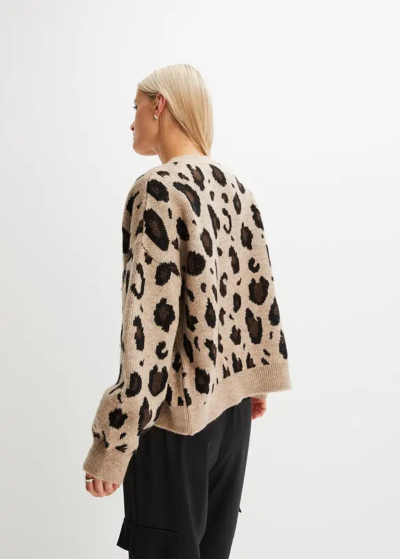Strickjacke mit Jacquardmuster in beige von hinten (im Anschnitt) - bonprix