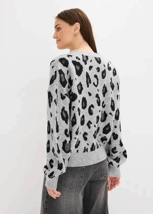 Strickjacke mit Jacquardmuster in grau von hinten (im Anschnitt) - bonprix