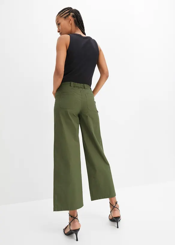 Wide-Leg-Hose mit Bequembund aus Baumwoll-Mix in grün von hinten - bonprix Wide-Leg-Hose mit Bequembund aus Baumwoll-Mix in grün von hinten - bonprix
