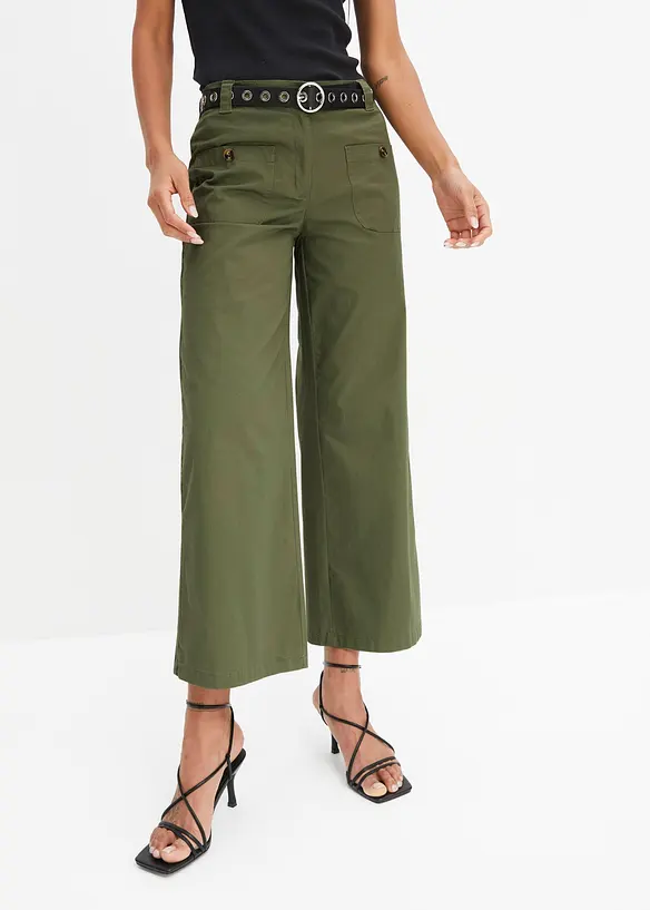 Wide-Leg-Hose mit Bequembund aus Baumwoll-Mix in grün von vorne - bonprix Wide-Leg-Hose mit Bequembund aus Baumwoll-Mix in grün von vorne - bonprix