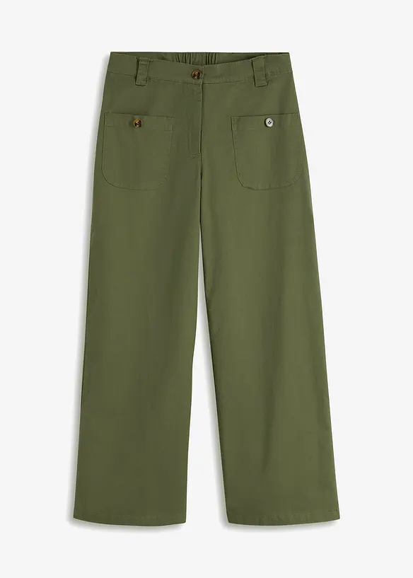 Wide-Leg-Hose mit Bequembund aus Baumwoll-Mix in grün von vorne - bonprix Wide-Leg-Hose mit Bequembund aus Baumwoll-Mix in grün von vorne - bonprix