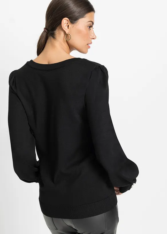 Feinstrickpullover aus Viskose-Mix in schwarz von hinten (im Anschnitt) - bonprix Feinstrickpullover aus Viskose-Mix in schwarz von hinten (im Anschnitt) - bonprix