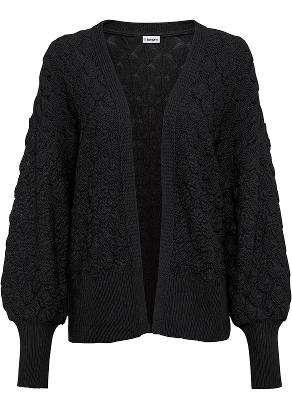 Ajour-Strickjacke in schwarz von vorne - bonprix