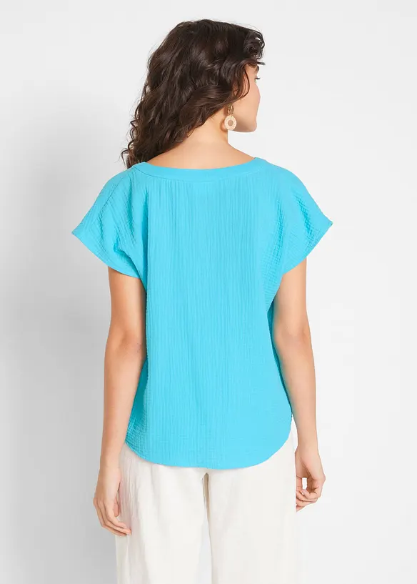 Musselin-Blusentop aus reiner Baumwolle in blau von hinten (im Anschnitt) - bonprix