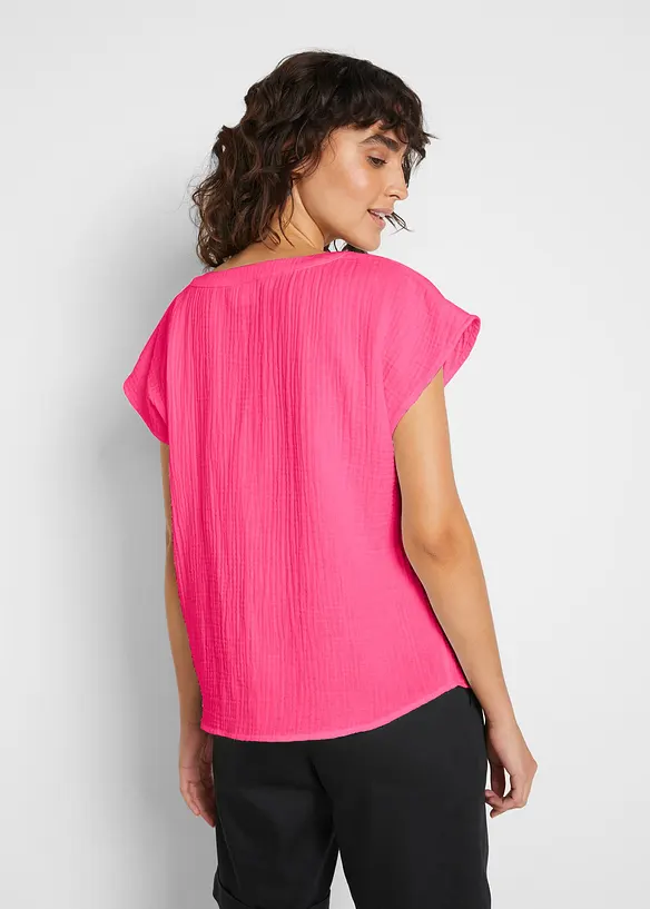 Musselin-Blusentop aus reiner Baumwolle in pink von hinten (im Anschnitt) - bonprix