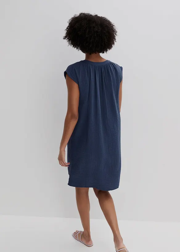 Minikleid aus reiner Baumwolle in blau von hinten (Totalaufnahme) - bonprix Minikleid aus reiner Baumwolle in blau von hinten (Totalaufnahme) - bonprix