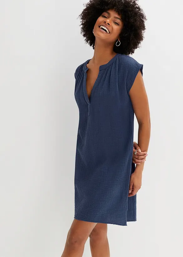 Minikleid aus reiner Baumwolle in blau von vorne (Totalaufnahme) - bonprix Minikleid aus reiner Baumwolle in blau von vorne (Totalaufnahme) - bonprix