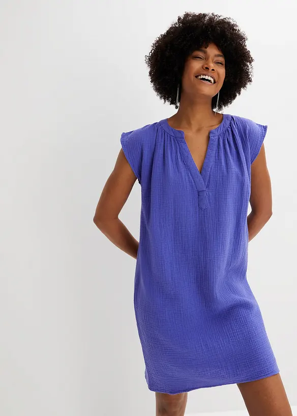 Minikleid aus reiner Baumwolle in lila von vorne (Totalaufnahme) - bonprix Minikleid aus reiner Baumwolle in lila von vorne (Totalaufnahme) - bonprix
