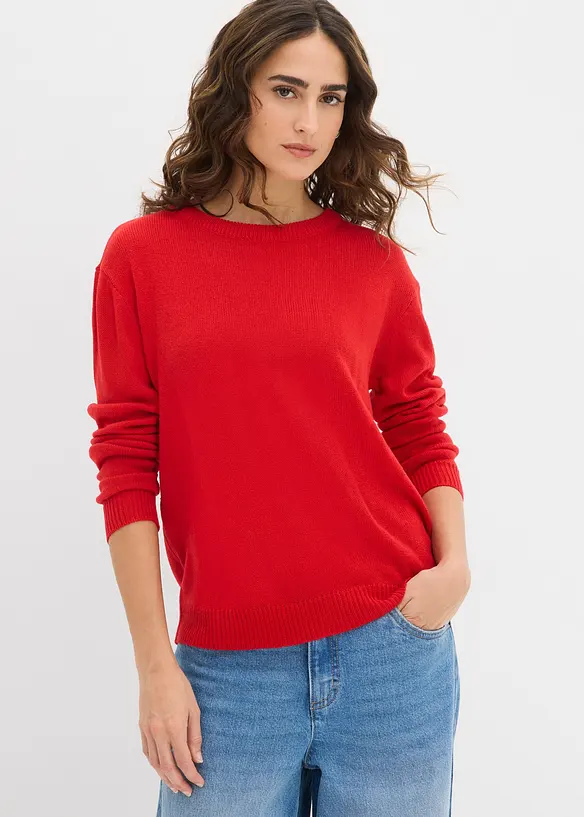 Strick-Pullover mit Rundhals-Ausschnitt in rot von vorne (im Anschnitt) - bonprix