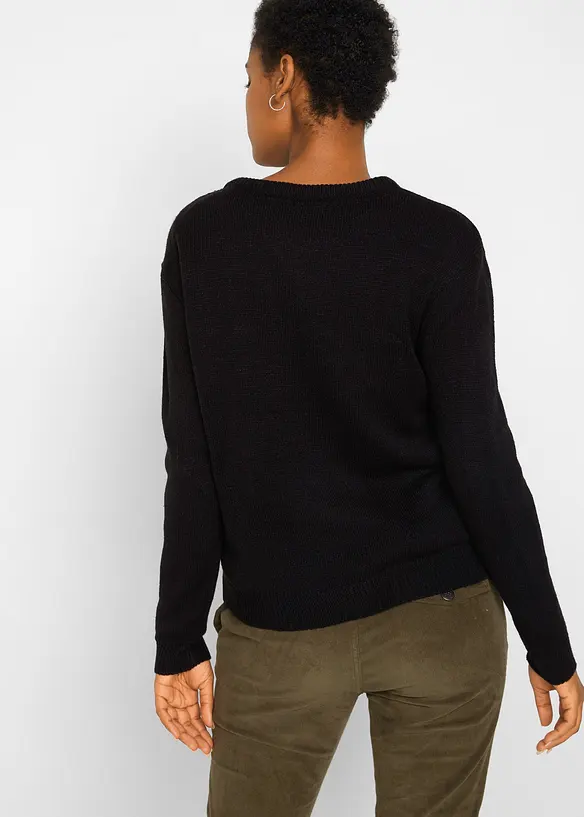 Strick-Pullover mit Rundhals-Ausschnitt in schwarz von hinten (im Anschnitt) - bonprix