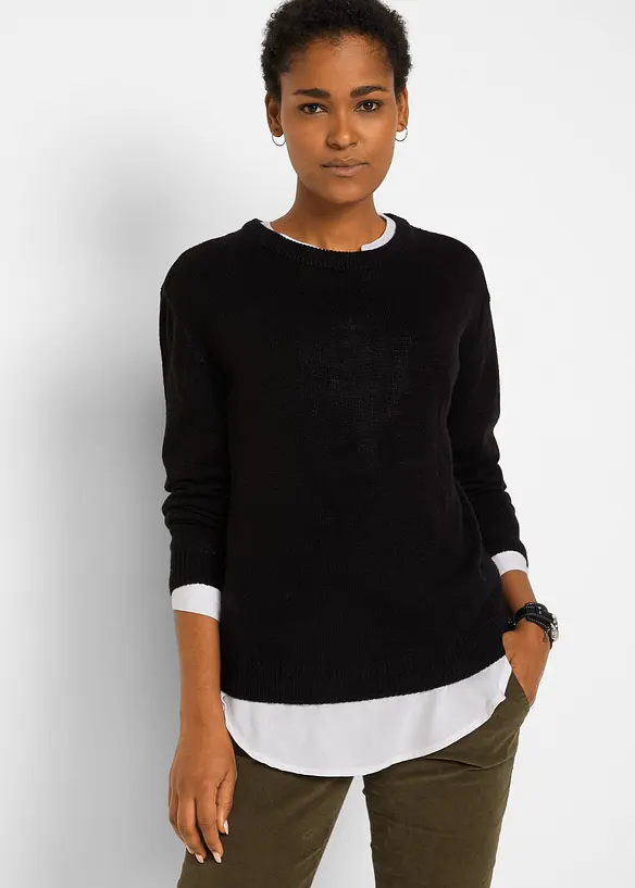 Strick-Pullover mit Rundhals-Ausschnitt in schwarz von vorne (im Anschnitt) - bonprix