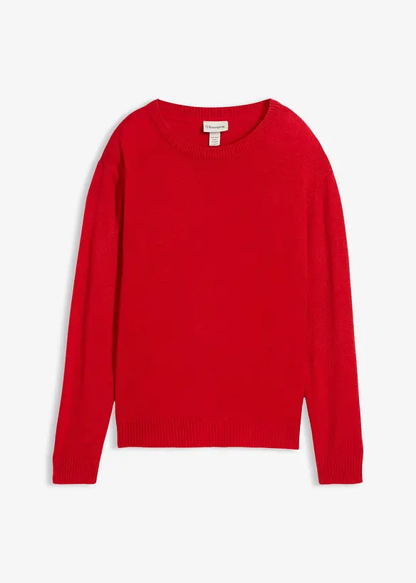 Strick-Pullover mit Rundhals-Ausschnitt in rot von vorne - bonprix
