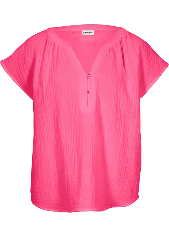 Musselin-Blusentop aus reiner Baumwolle in pink von vorne - bonprix