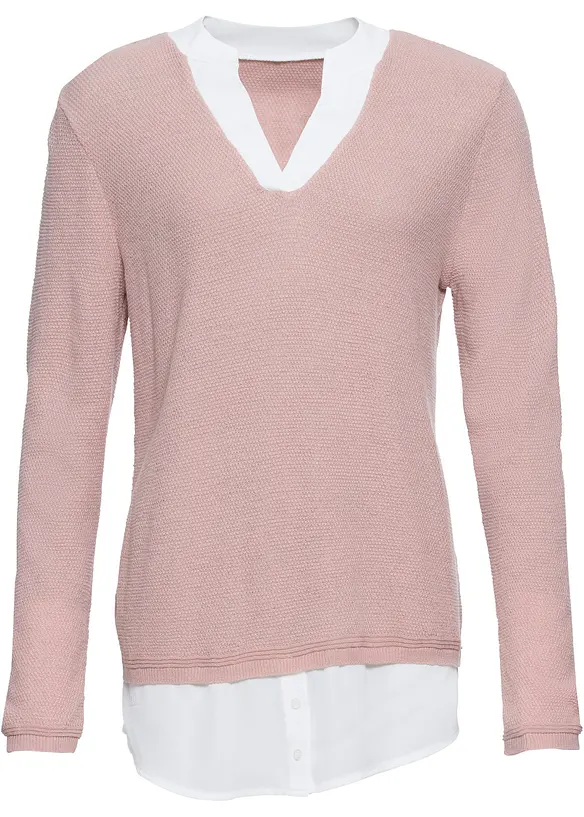 Feinstrickpullover mit Bluseneinsatz in rosa von vorne - bonprix Feinstrickpullover mit Bluseneinsatz in rosa von vorne - bonprix