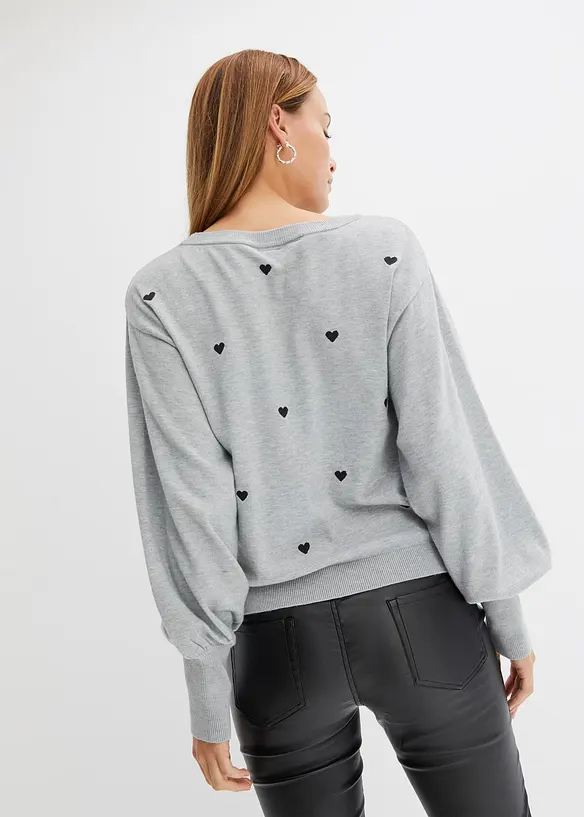 Feinstrickpullover aus Viskose-Mix in grau von hinten (im Anschnitt) - bonprix