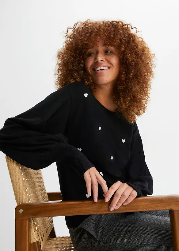 Feinstrickpullover aus Viskose-Mix in schwarz von vorne (im Anschnitt) - bonprix Feinstrickpullover aus Viskose-Mix in schwarz von vorne (im Anschnitt) - bonprix