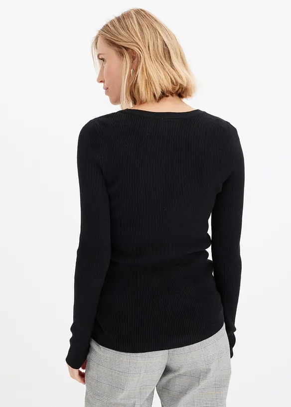 Rippenpullover mit Viskose in schwarz von hinten (im Anschnitt) - bonprix