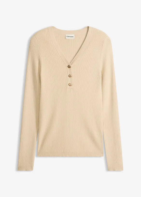 Rippenpullover mit Viskose in beige von vorne - bonprix