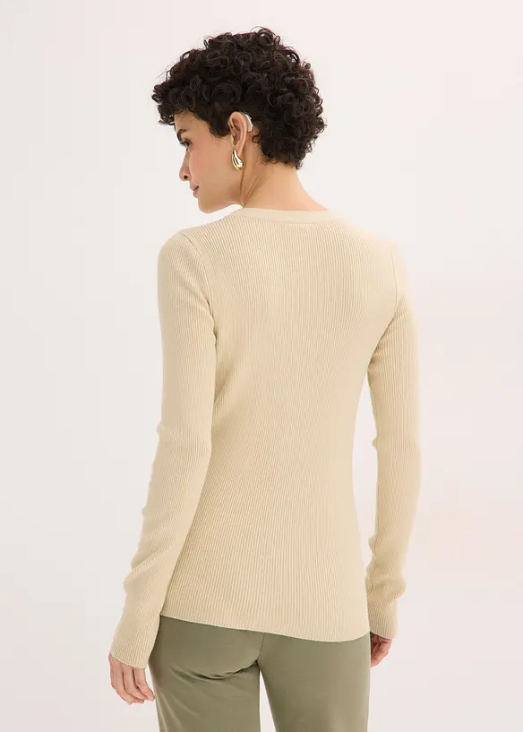 Rippenpullover mit Viskose in beige von hinten (im Anschnitt) - bonprix