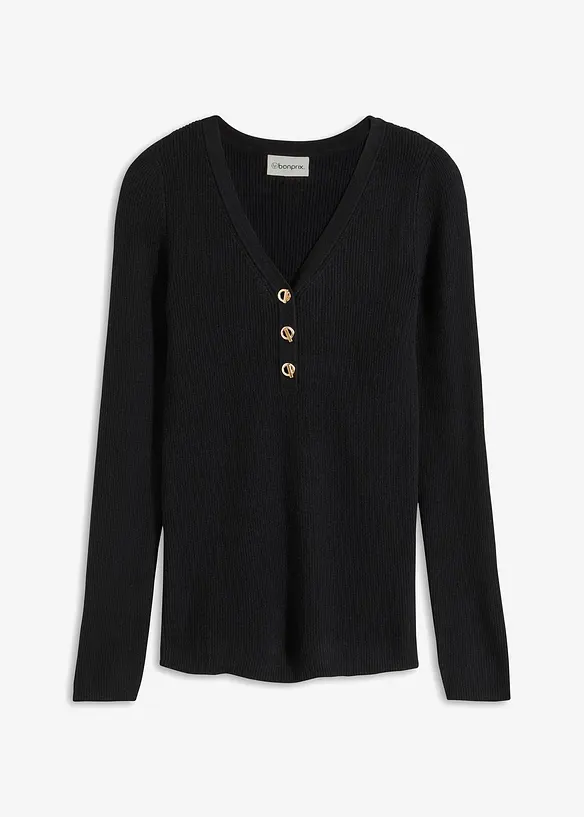 Rippenpullover mit Viskose in schwarz von vorne - bonprix
