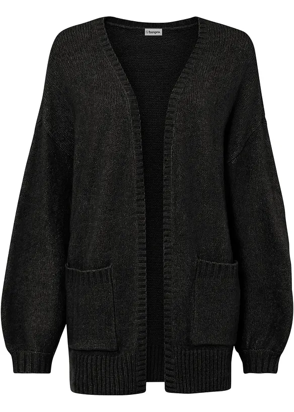 Oversize-Strickjacke in schwarz von vorne - bonprix
