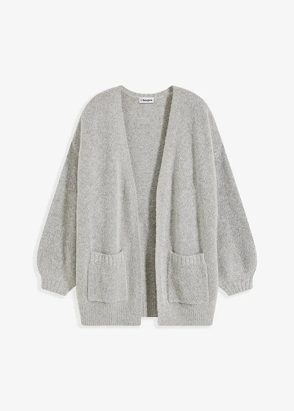 Oversize-Strickjacke in grau von vorne - bonprix