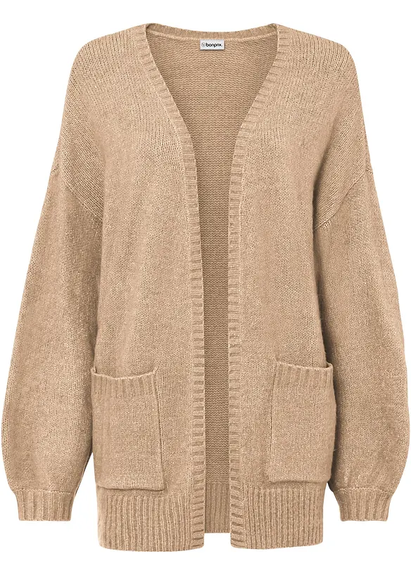 Oversize-Strickjacke in beige von vorne - bonprix