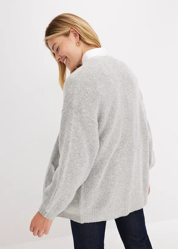 Oversize-Strickjacke in grau von hinten (im Anschnitt) - bonprix