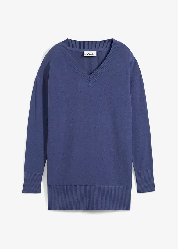 Long-Pullover in blau von vorne - bonprix