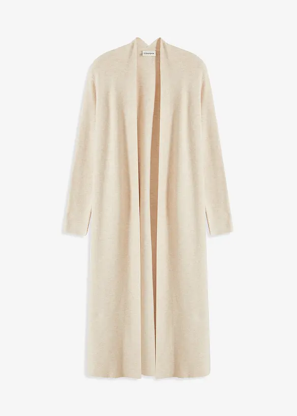 Longstrickjacke mit Viskose in beige von vorne - bonprix