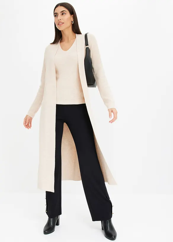 Longstrickjacke mit Viskose in beige von vorne (im Anschnitt) - bonprix
