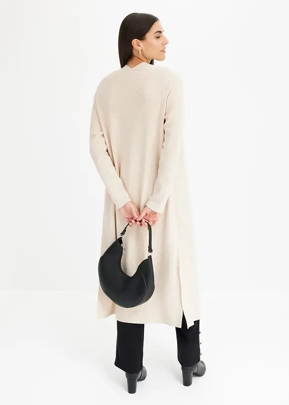 Longstrickjacke mit Viskose in beige von hinten (im Anschnitt) - bonprix