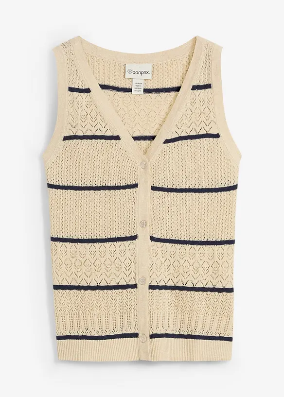 Ajour-Strickweste mit Leinenanteil in beige von vorne - bonprix