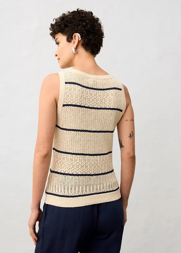 Ajour-Strickweste mit Leinenanteil in beige von hinten (im Anschnitt) - bonprix