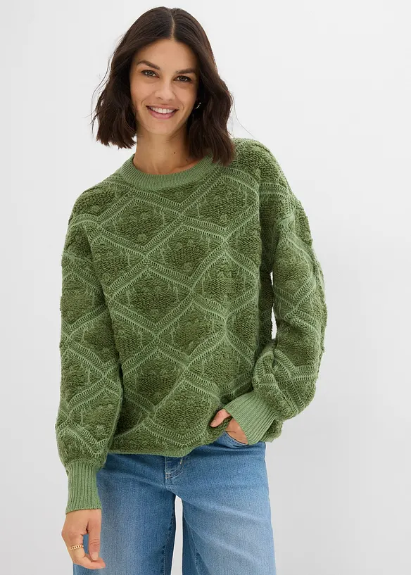 Boxy-Strickpullover in grün von vorne (im Anschnitt) - bonprix