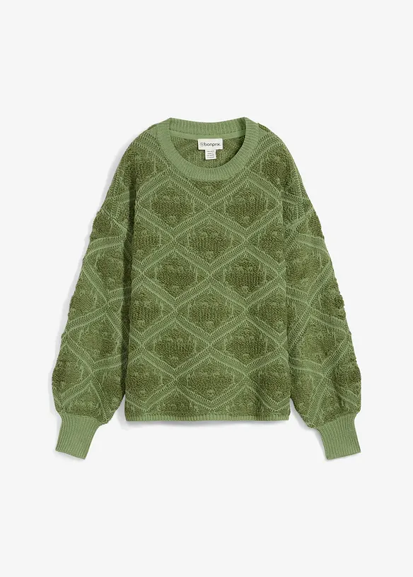 Boxy-Strickpullover in grün von vorne - bonprix