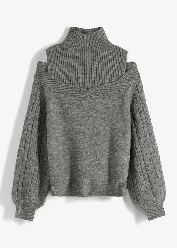 Schulterfreier Pullover in grau von vorne - bonprix Schulterfreier Pullover in grau von vorne - bonprix