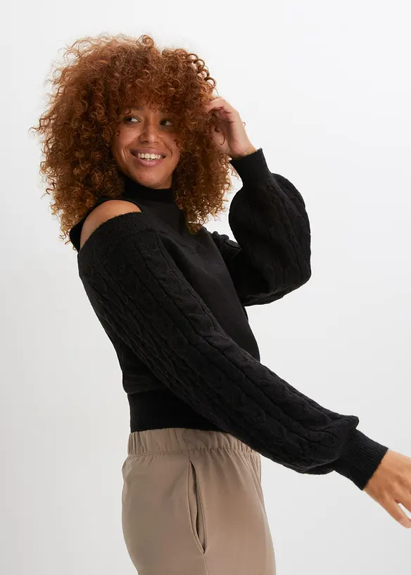 Schulterfreier Pullover in schwarz von vorne (im Anschnitt) - bonprix