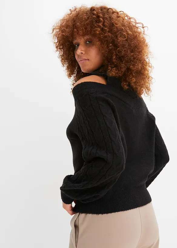 Schulterfreier Pullover in schwarz von hinten (im Anschnitt) - bonprix